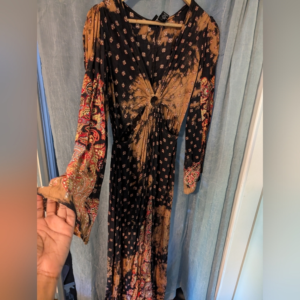 Boho Black and Brown Long Sleeve Dress